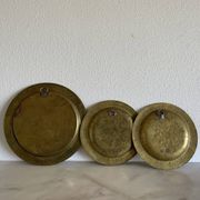 Set of 3 vintage brass North African trays