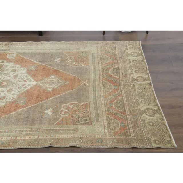 Vintage Turkish Oushak Handmade Wool Cotton Orange Runner Rug 129x290
