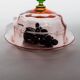 Pink Glass Cloche with Green Finial on Plate – 1930s Italian Vintage Glass Tableware