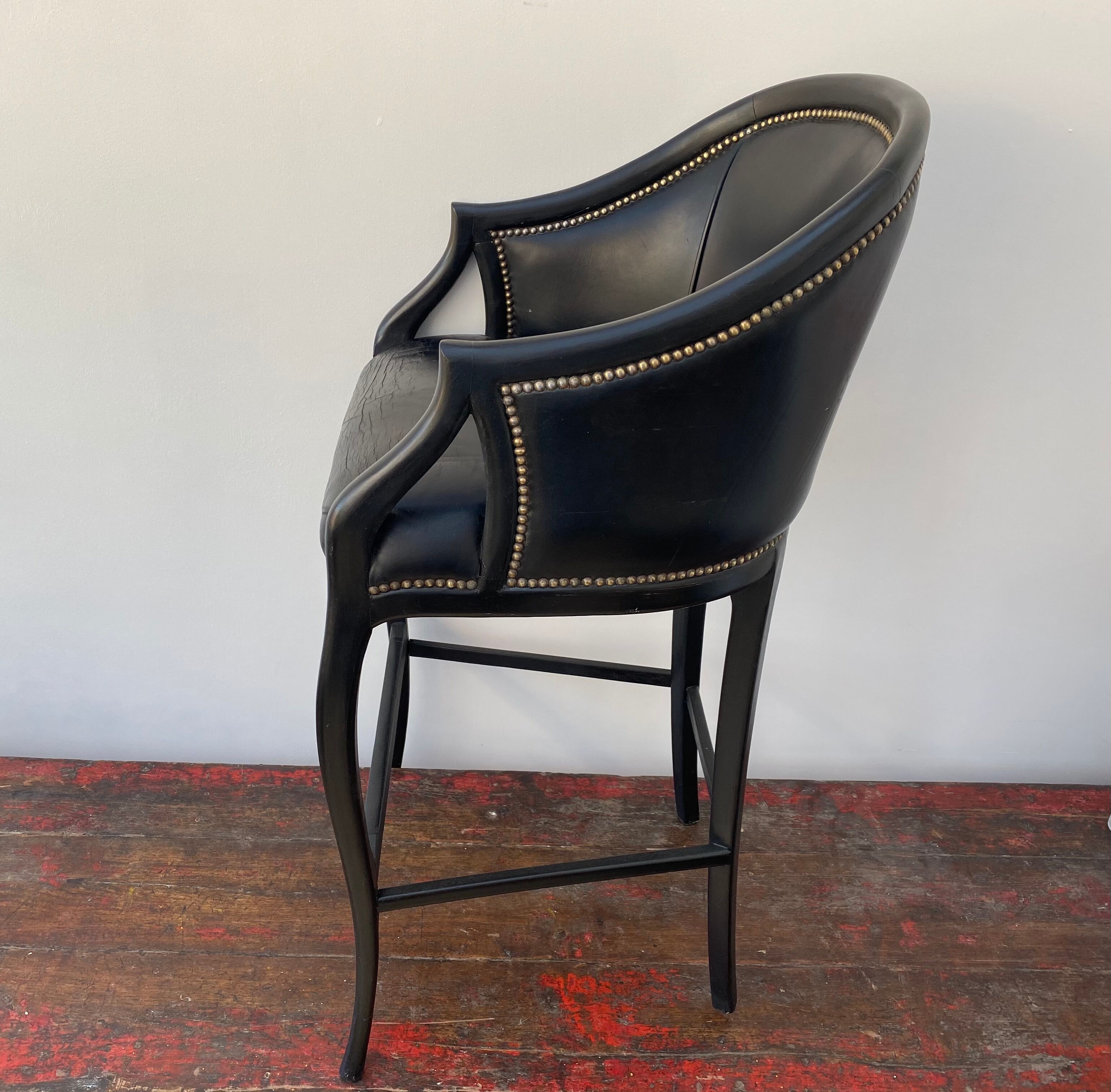 Tall black leather bar chair