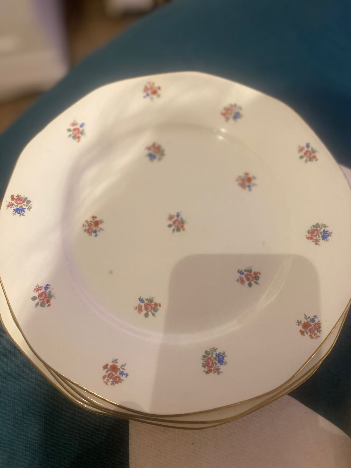 Dessert plate and porcelain dish with a multicoloured floral pattern vintage.