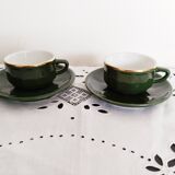 Apilco bistro coffee cups, green and gold