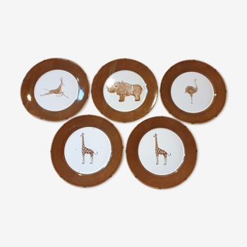 Set 5 dessert plates wild animals of Africa