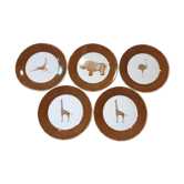 Set 5 dessert plates wild animals of Africa