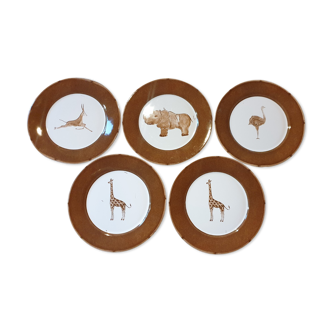 Set 5 dessert plates wild animals of Africa