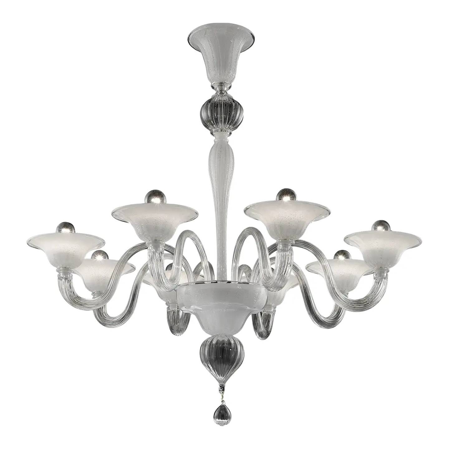 Modern Venetian Murano Glass Chandelier in Transparent and White Tones