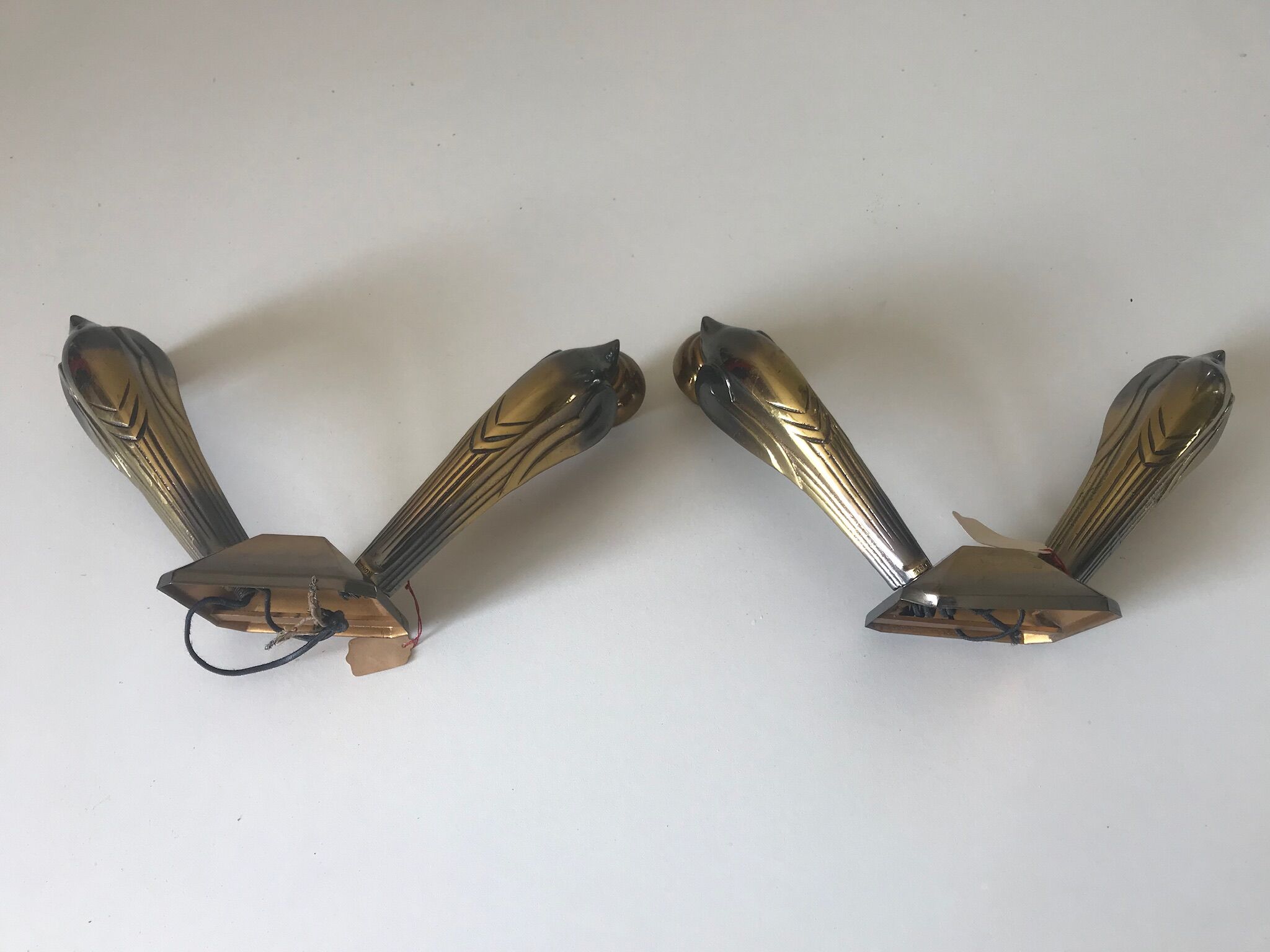 Pair of wall light vintage bronze swallows Annees 50