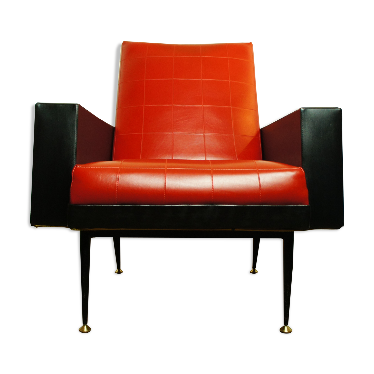 Fauteuil skaï pieds rotule laiton