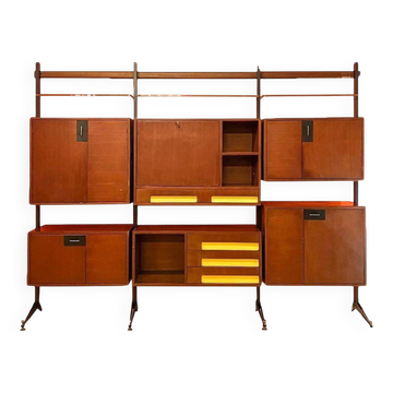 Mid-Century Modern Modular Bookcase, Wood & Metal, Italy, 1960s