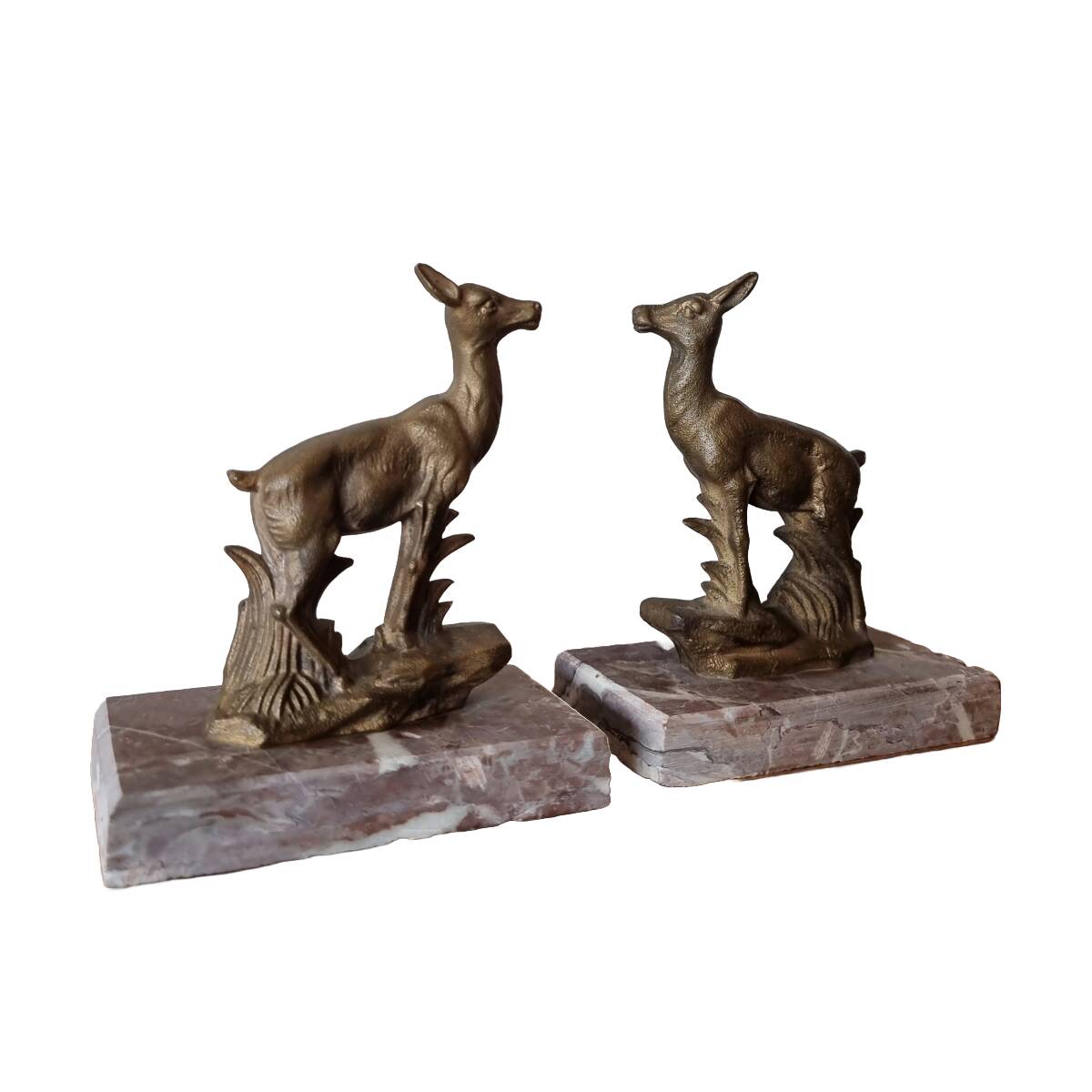 Art deco deer bookends on marble from the 70s