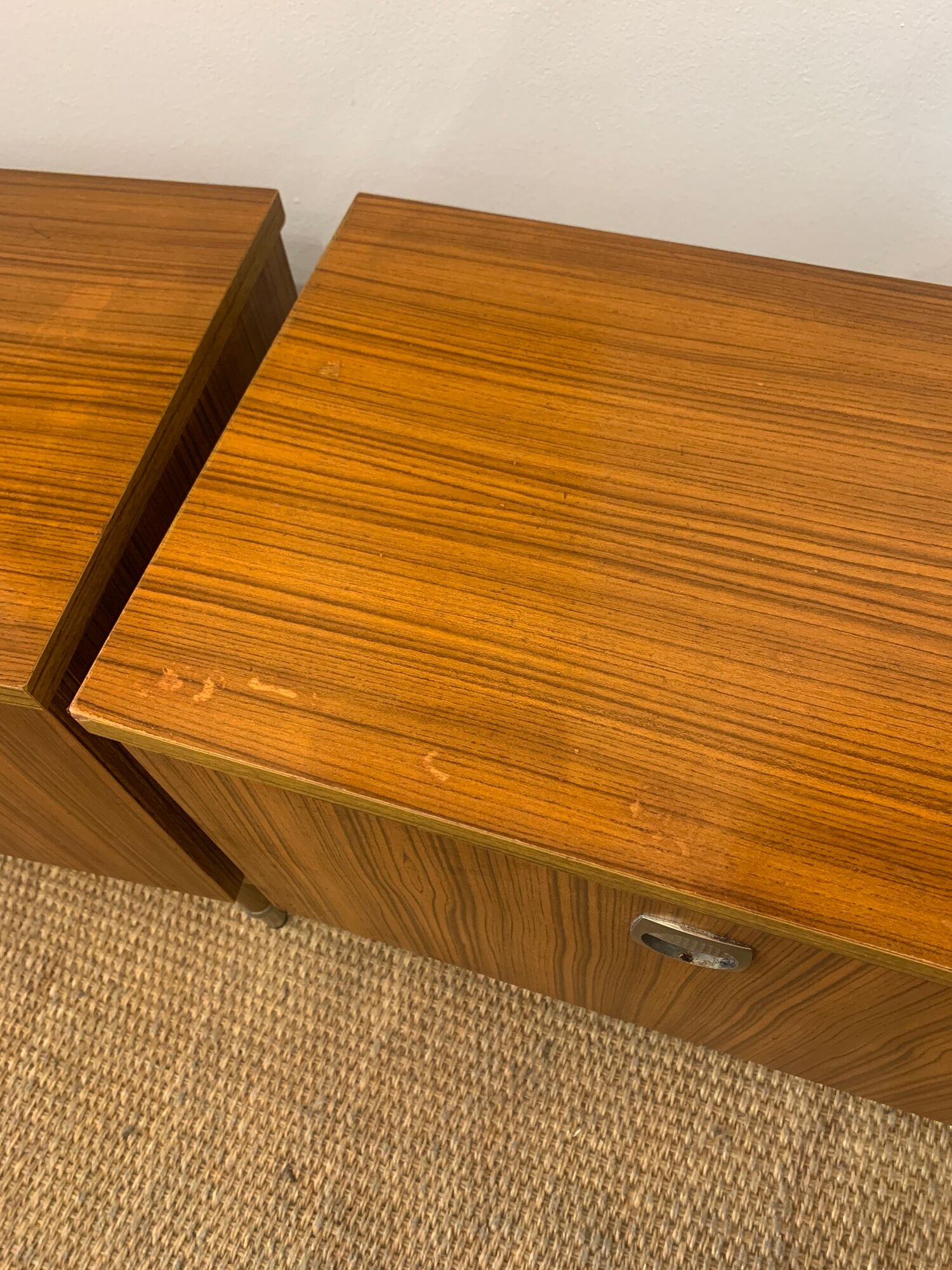 Pair of modernist bedside tables 1960 in teak by MDK Belgium