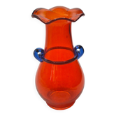 Vase vintage en verre soufflé à la main de Murano – Rouge avec anses bleues