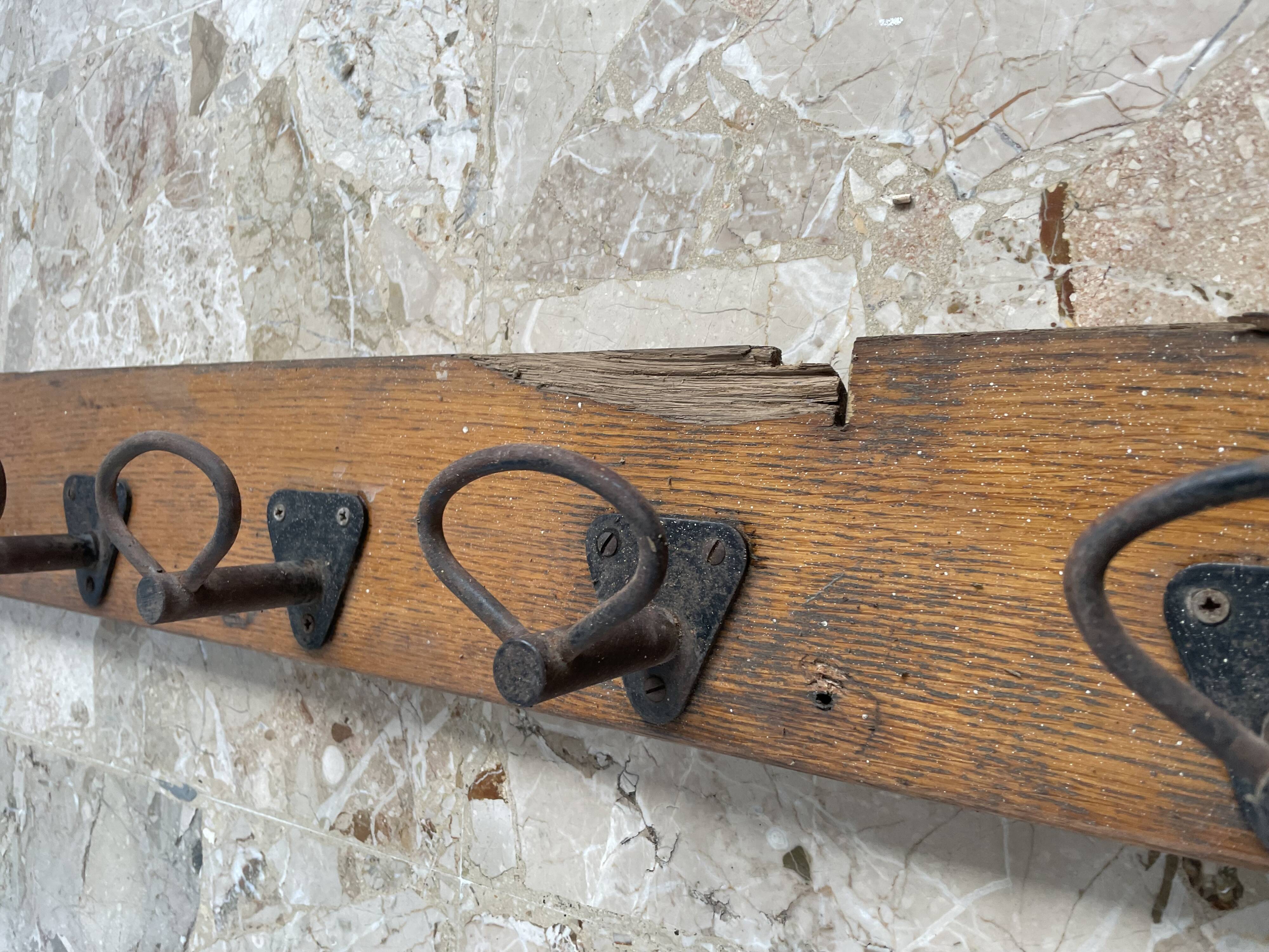 Long antique wall coat rack 186cm