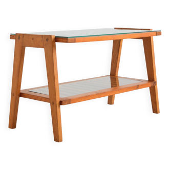 Table basse / Table d’appoint en pin double plateau 1970s