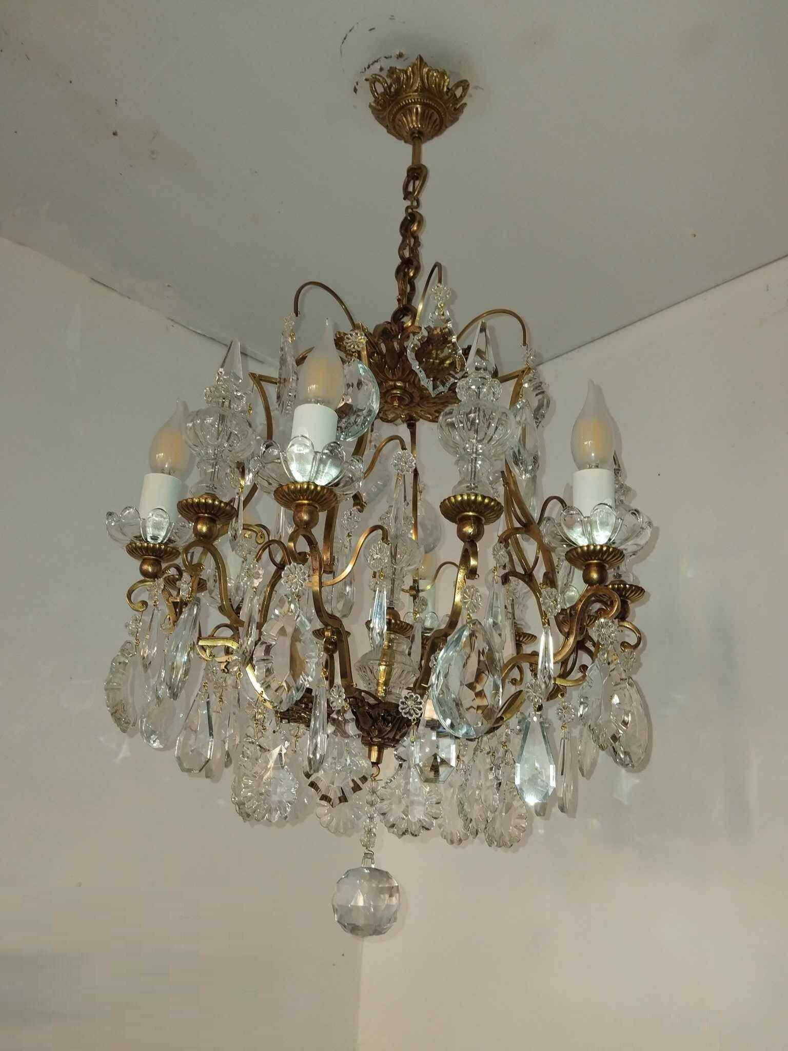 Cage chandelier with 6 light arms and crystal dagger, late 19th century