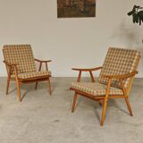 Pair of boomerang armchairs by antonin suman for ton (thonet)