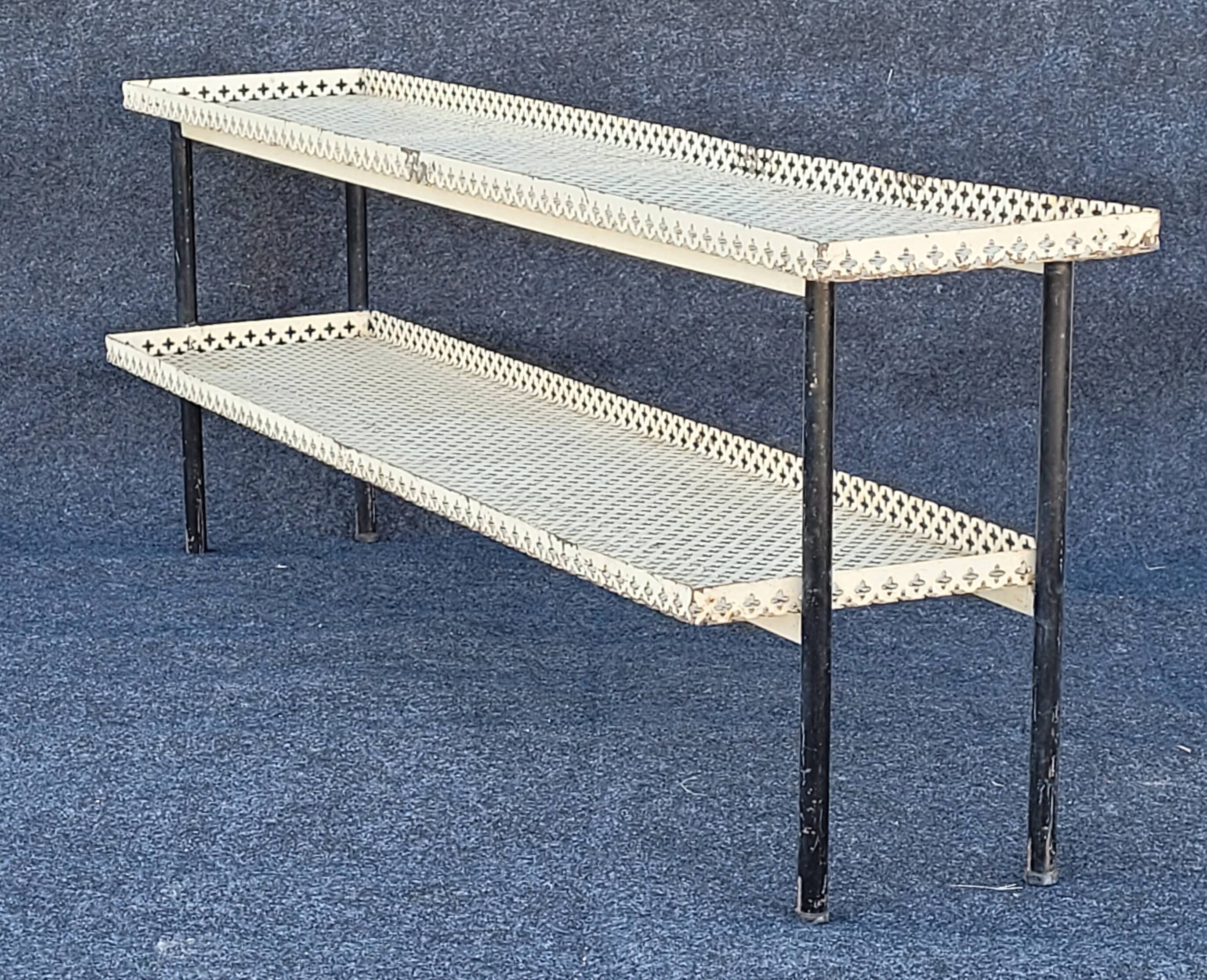 Vintage perforated metal craft display shelf