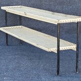 Vintage perforated metal craft display shelf