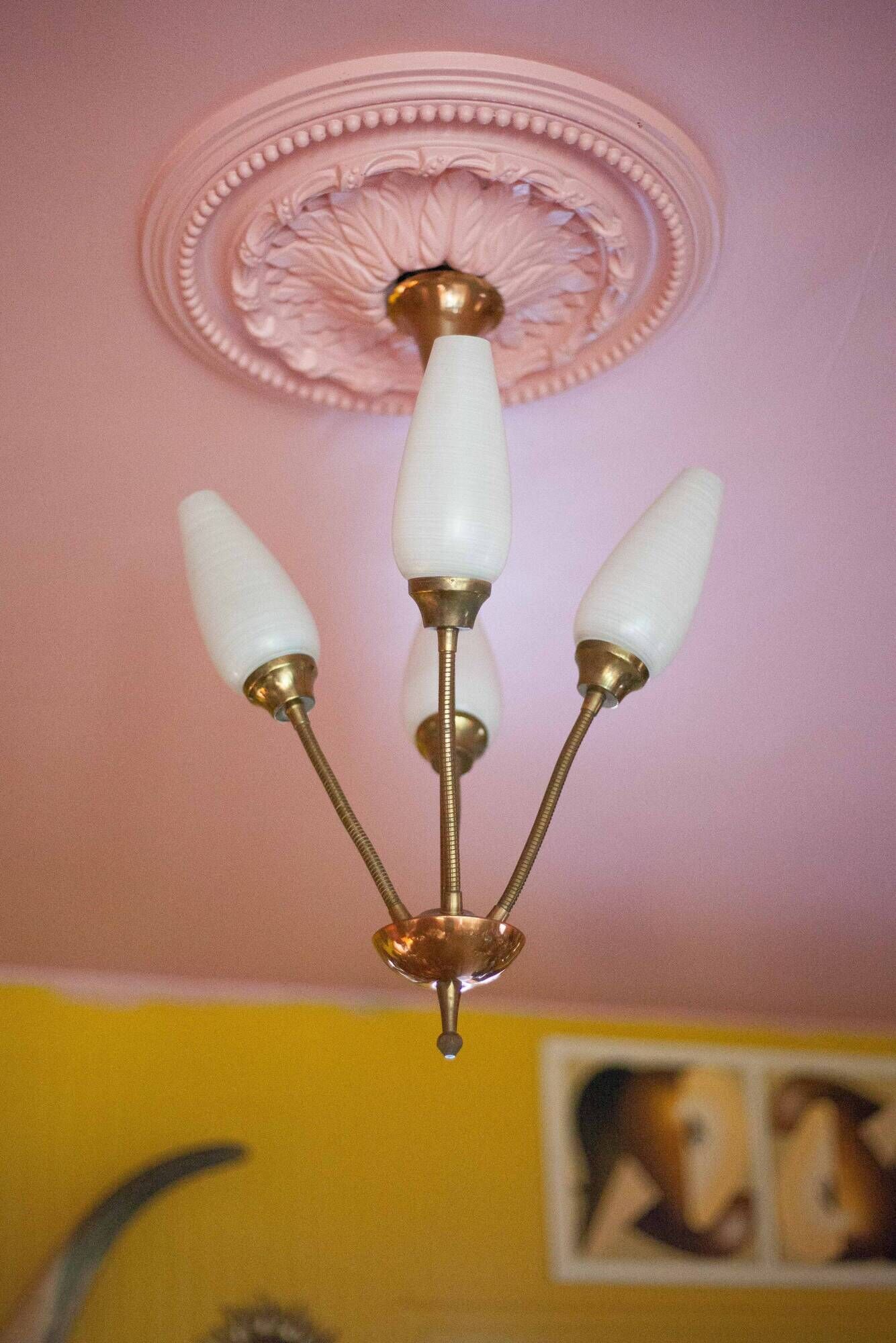 Vintage 4-light pendant light, articulated arm suspension, ceiling lamp, interior decor