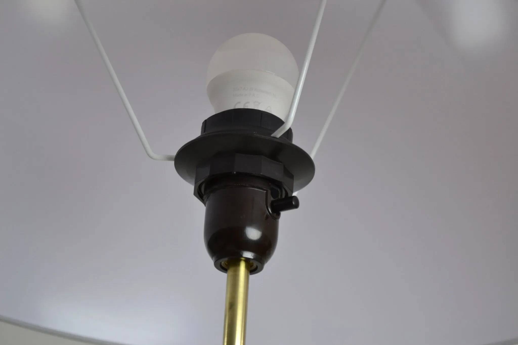 Oak and Brass Floor Lamp Marked “GO 12 WDH”, Sweden, 1950s