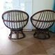Vintage set of 2 swivel chairs in bamboo and rattan - Papasan shape