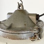 Industrial Grey Enamel Factory Cage Pendant Lamp in Cast Iron from Zaos, 1960s