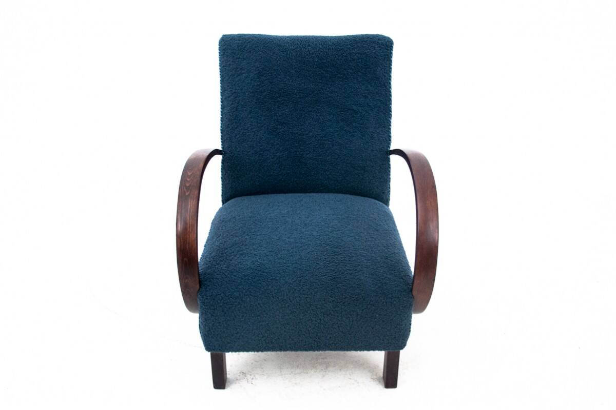 Blue boucle J. Halabala Armchair, after renovation