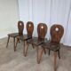 Set of 4 Vintage Brutalist Wooden Chair / Rustic Farmhouse Dining Chair
