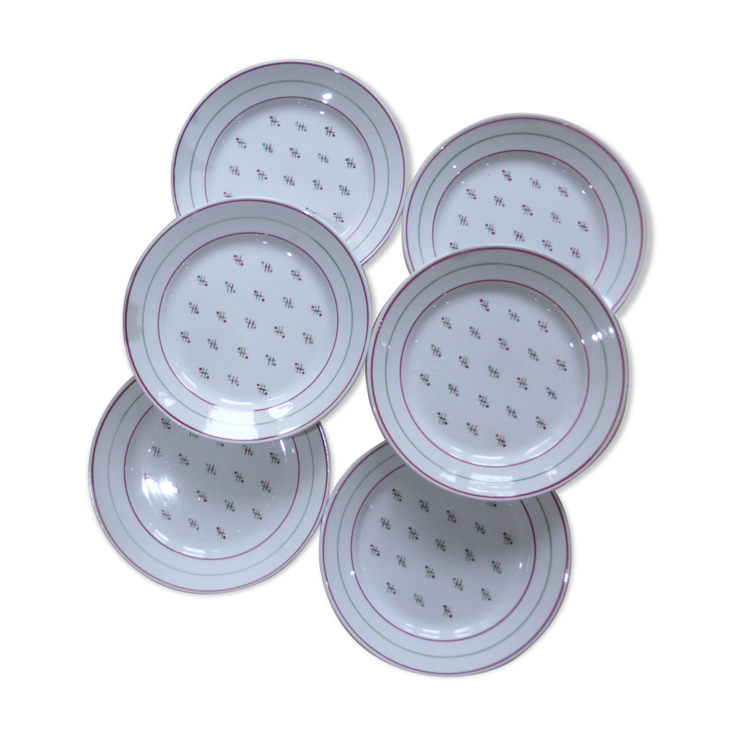 6 Louviers model dessert plates from the French manufacturer of Luneville