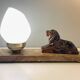 Art Deco lamp with marble, opaline globe & lion sculpture in spelter