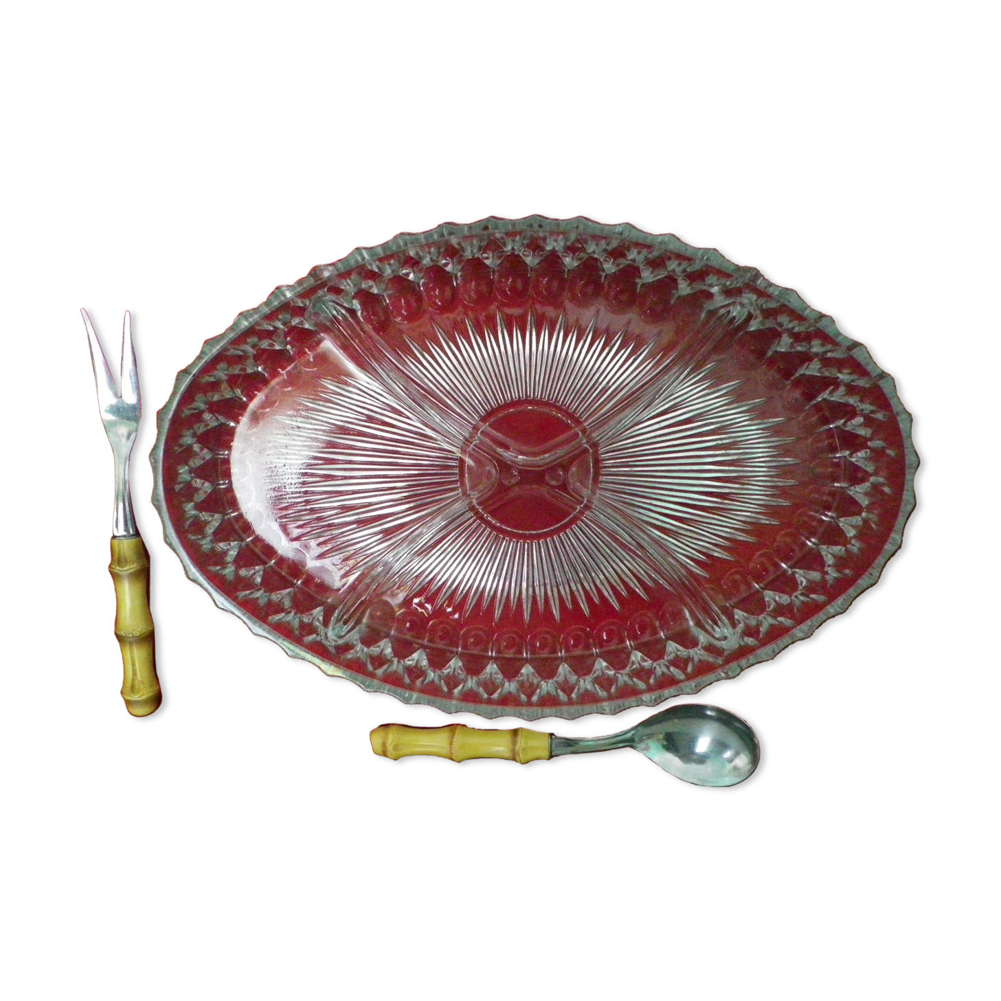 Vintage serving dish with aperitif, appetizers with its 2 serving accessories, original box
