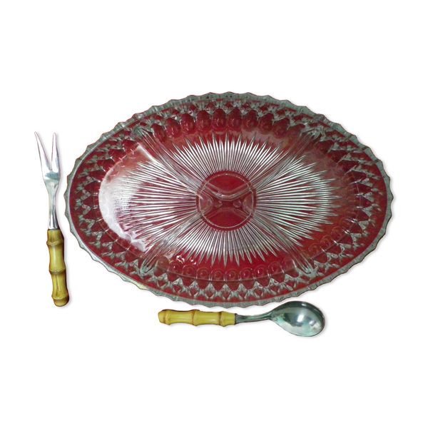 Plat de service vintage à apéritif, entrées avec ses 2 accessoires de service, boite d'origine — Beyit
