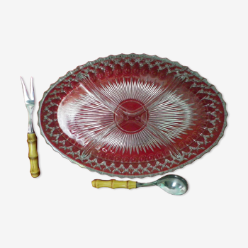 Vintage serving dish with aperitif, appetizers with its 2 serving accessories, original box