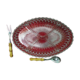 Vintage serving dish with aperitif, appetizers with its 2 serving accessories, original box