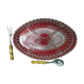 Vintage serving dish with aperitif, appetizers with its 2 serving accessories, original box