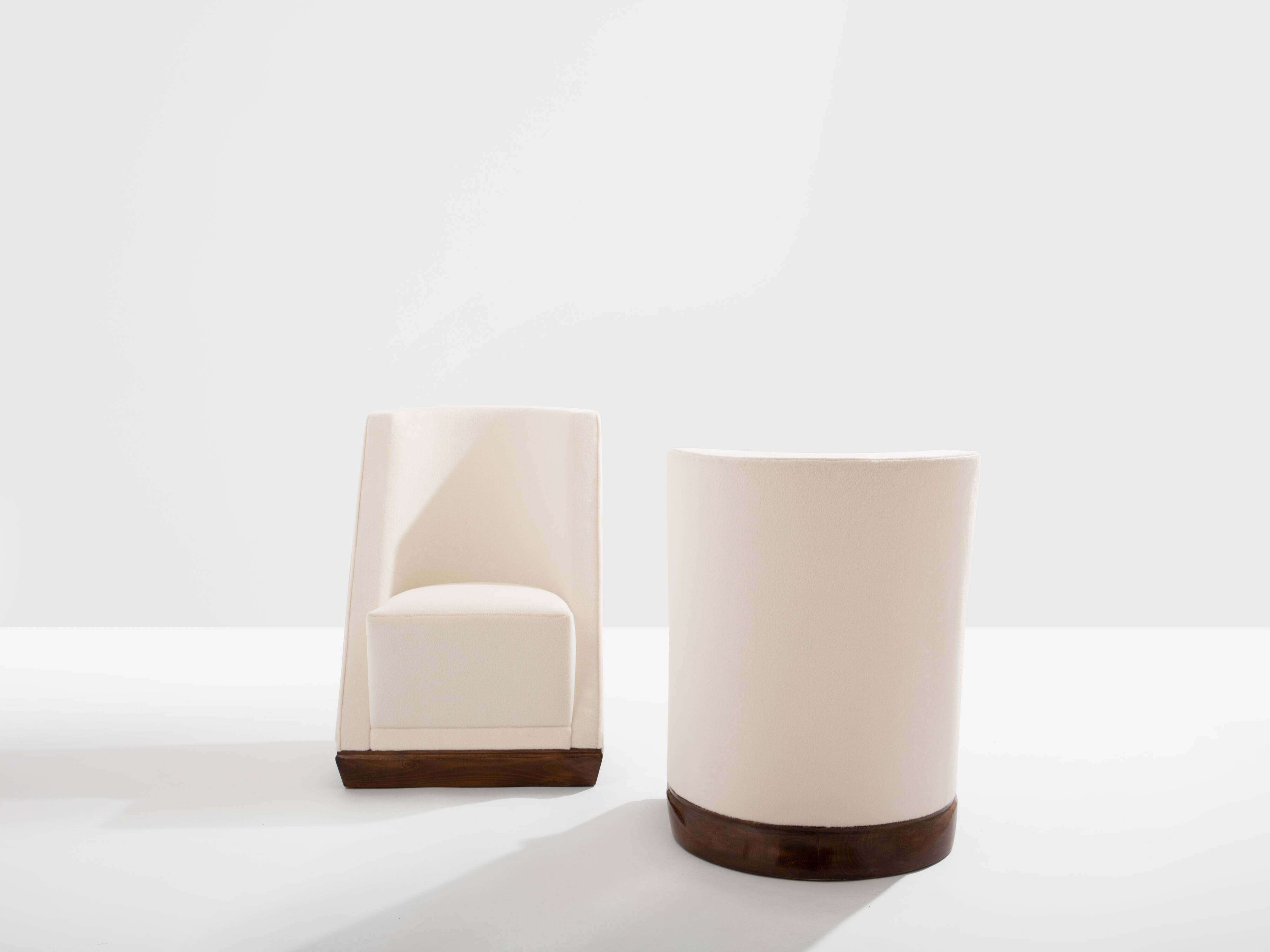 Louis Sognot pair of modernist armchairs in walnut and alpaca, 1927