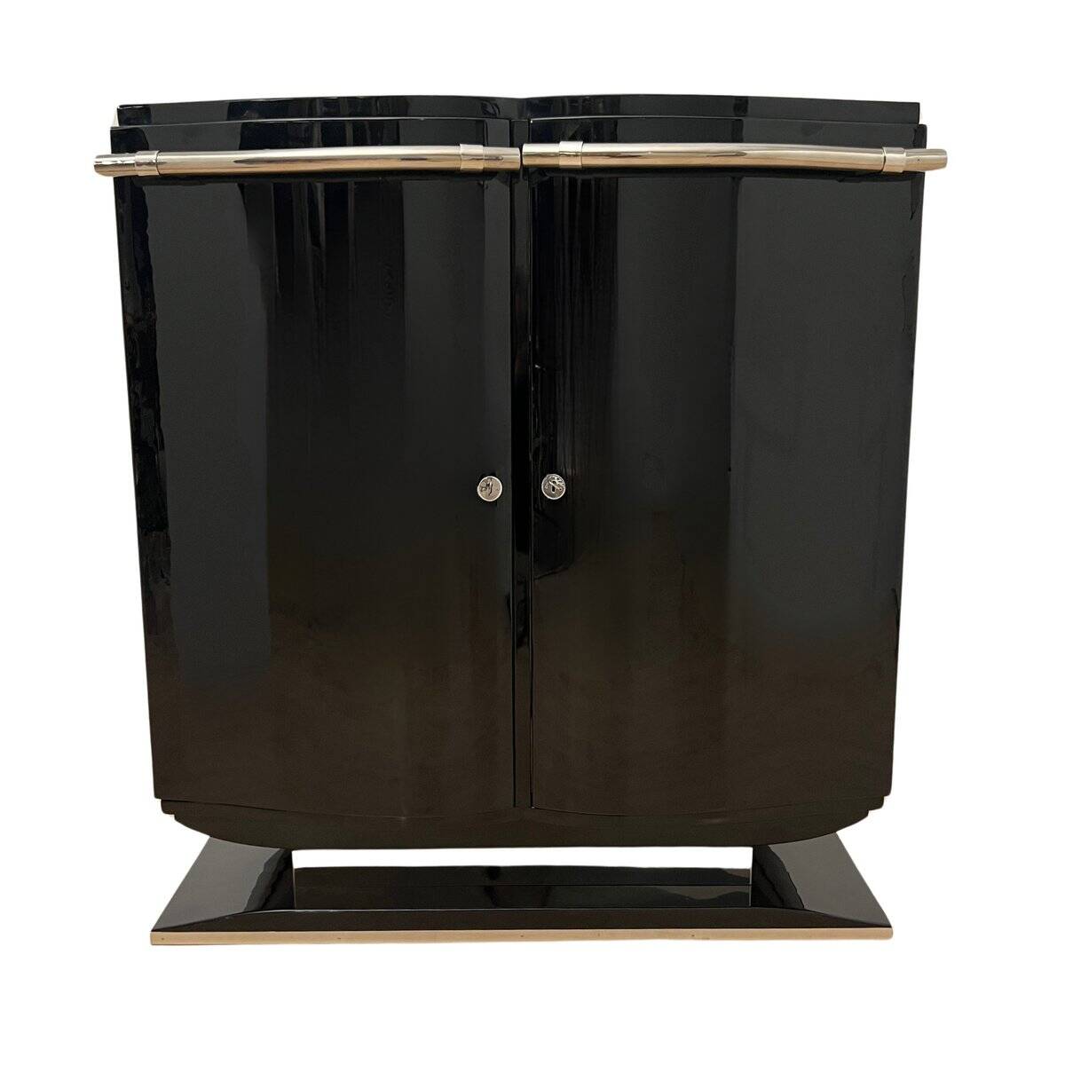 French Art Deco Bar Sideboard in Black Lacquer and Chrome, 1930