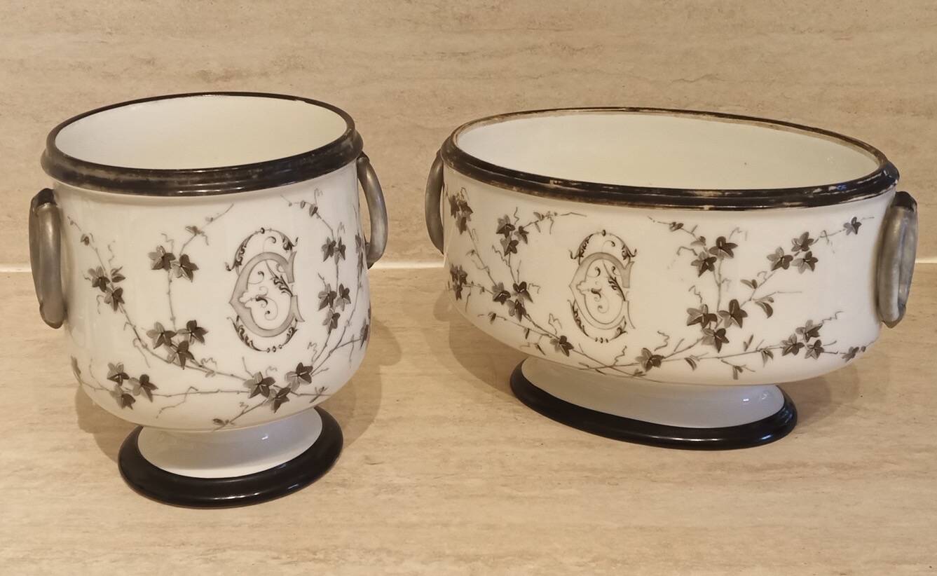Painted porcelain planter and pot signed P. AGIN