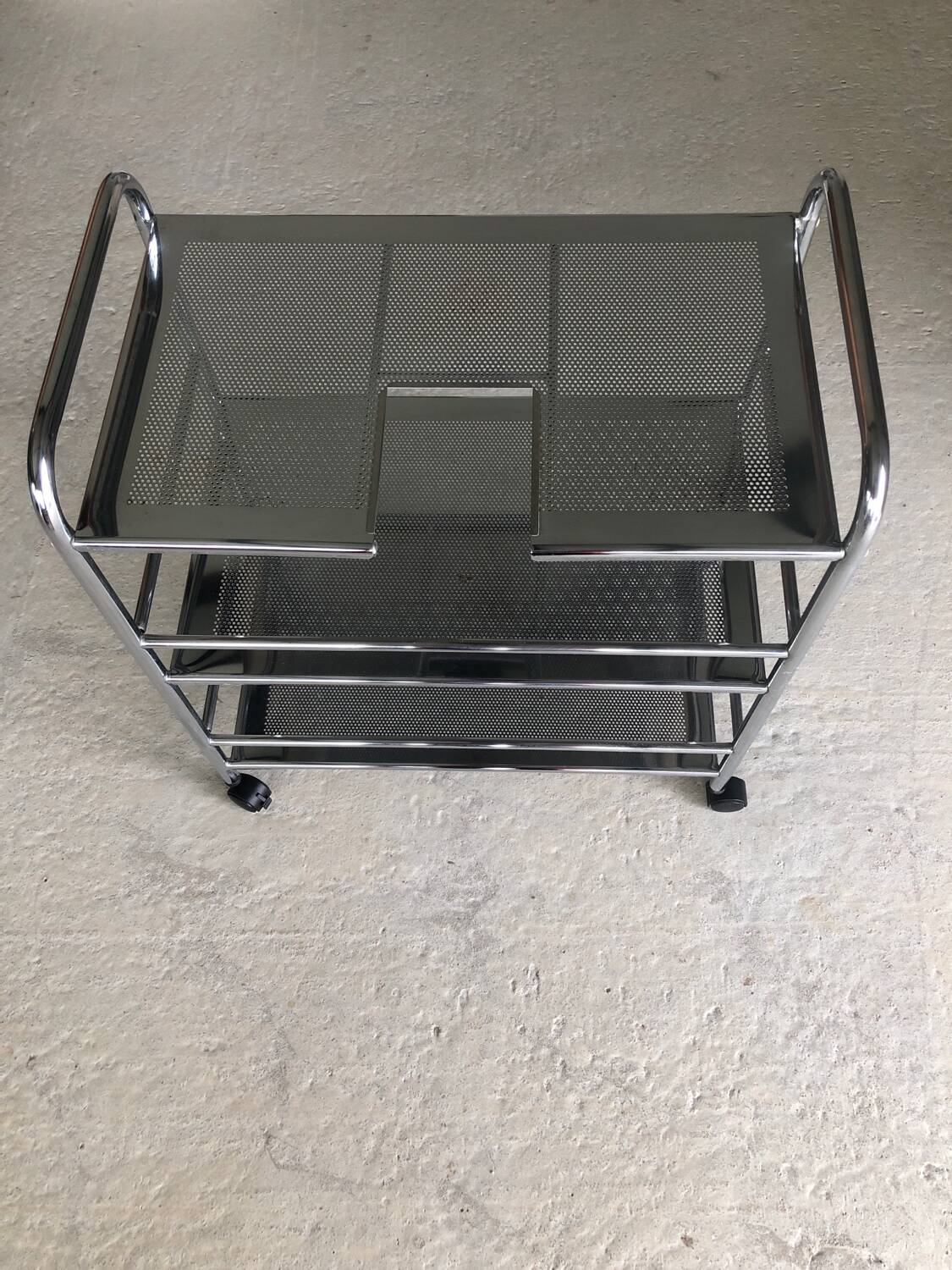 Industrial-style bathroom trolley on casters