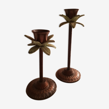 Set of 2 candlesticks palm trees