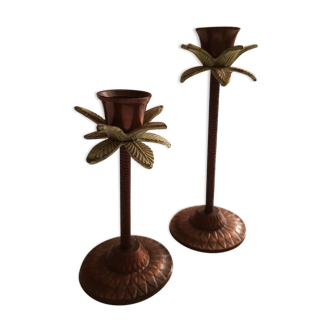 Set of 2 candlesticks palm trees
