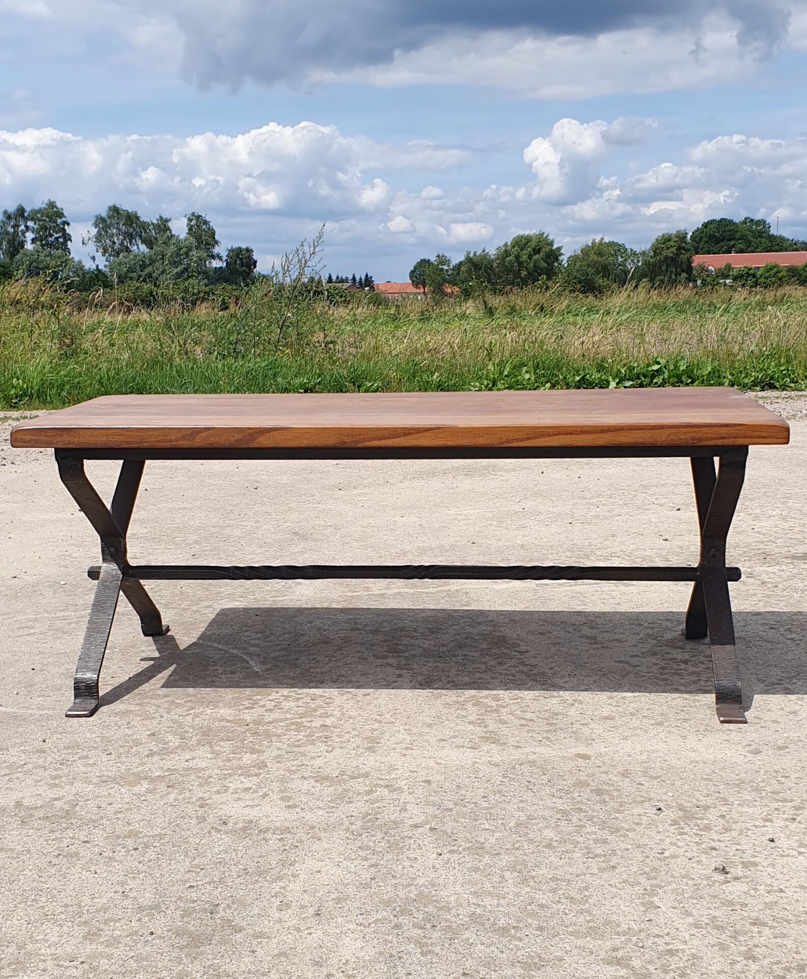 1970s Coffee table oak wrought iron 115 cm