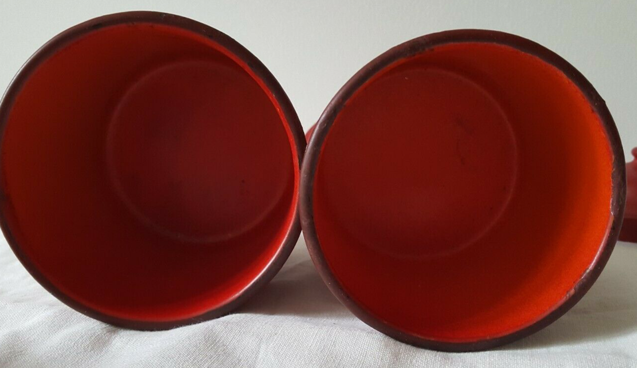 Vintage red metal pots kitchen storage