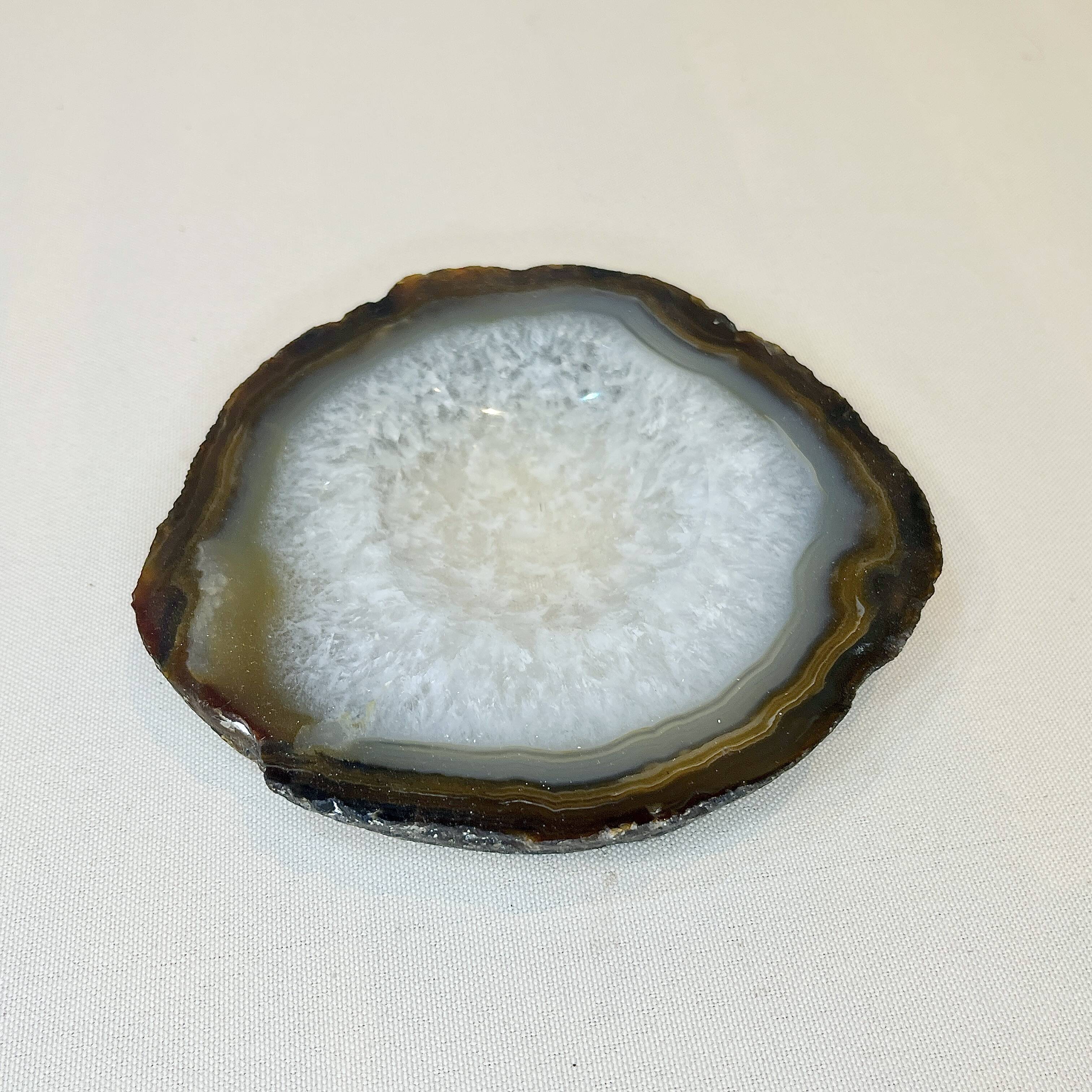 Vintage brown crystal agate slice tray agate ashtray 1960