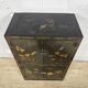 Vintage black Chinese lacquer cabinet with flowers and birds / bohemian