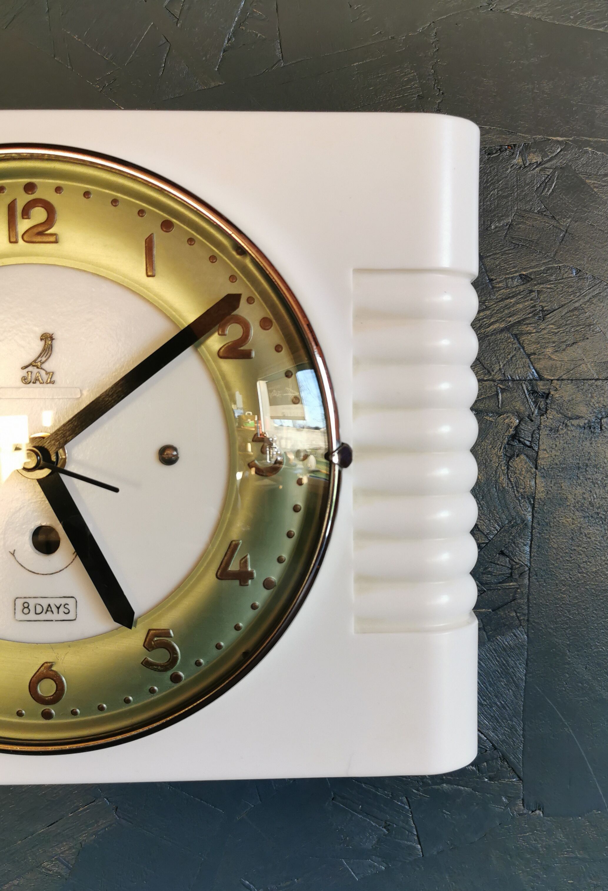 Rectangular silent vintage wall pendulum clock "Jaz white green"