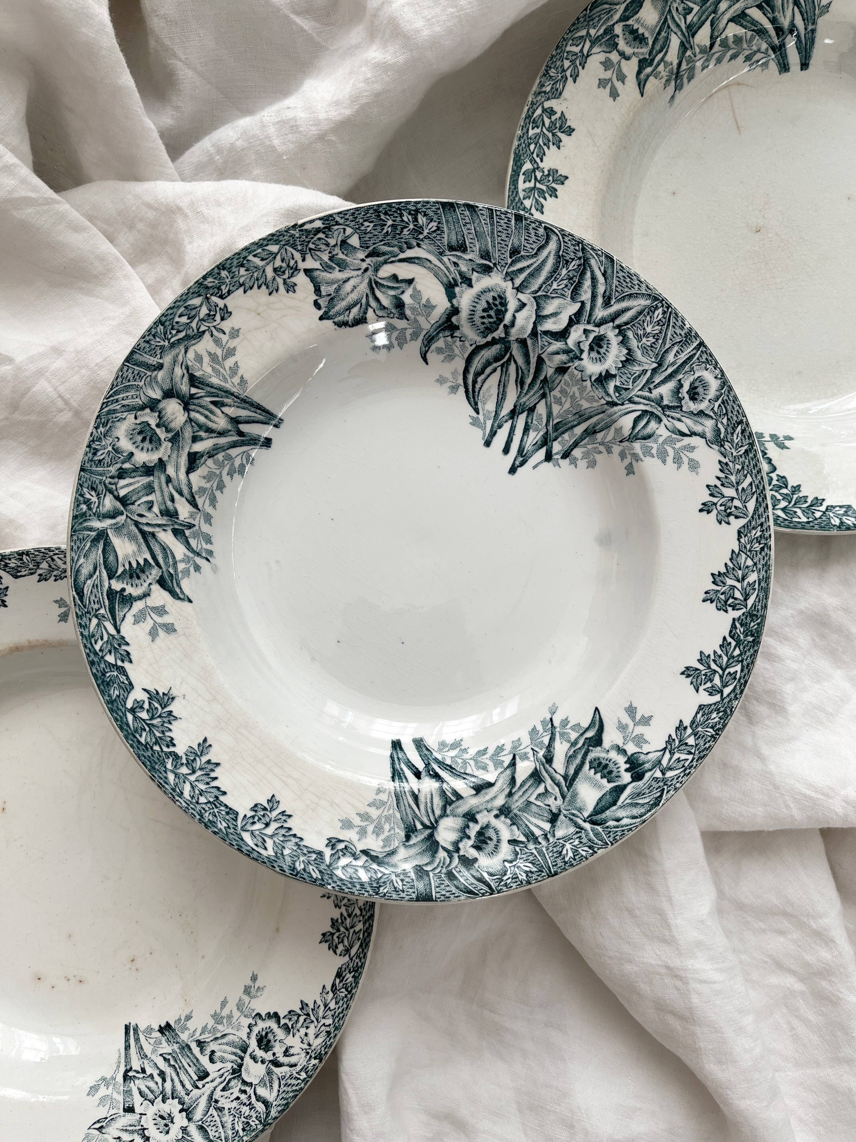 4 ironstone soup plates "Narcissus" Saint Amand A. Lebacqz & M. Bouchart