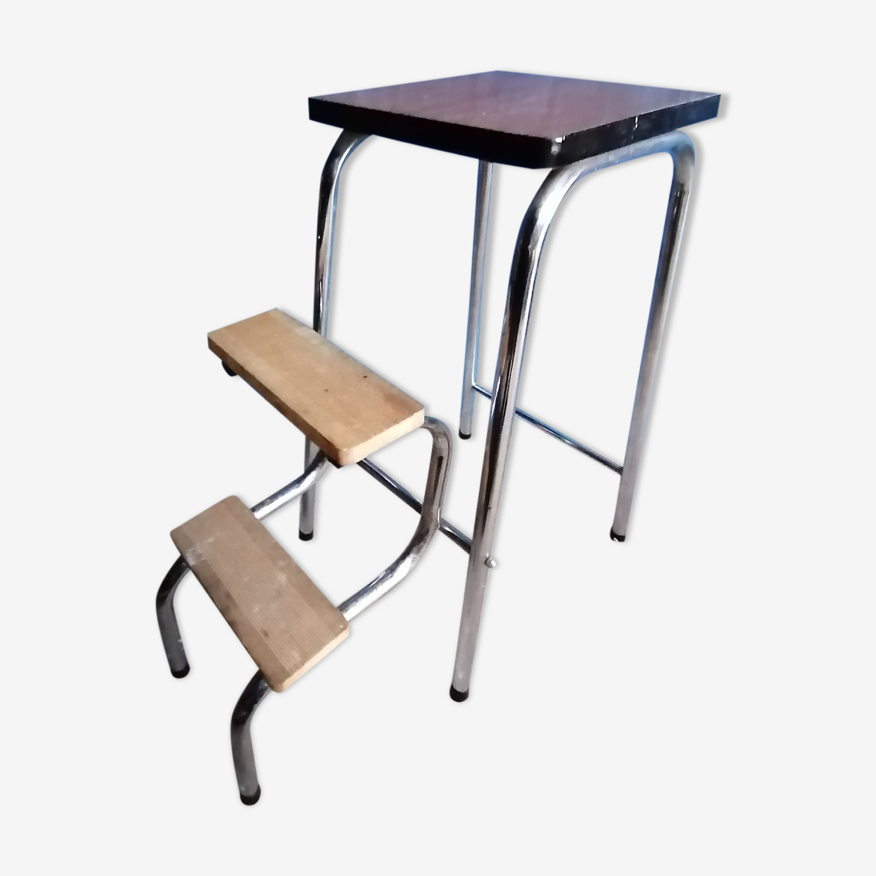 TABOURET Escabeau pliant Acier et Bois VINTAGE - BrocNshop