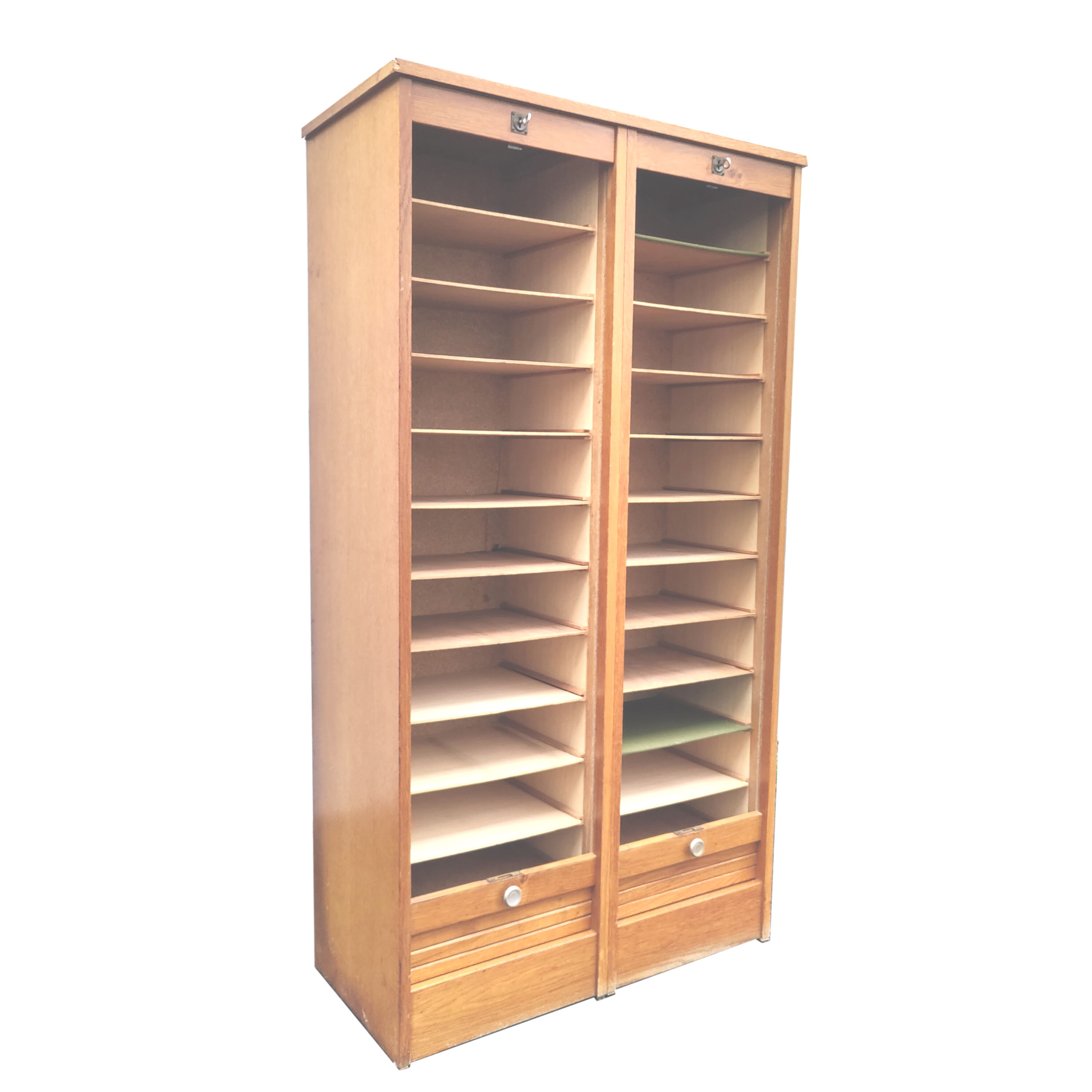 Double curtain binder cabinet