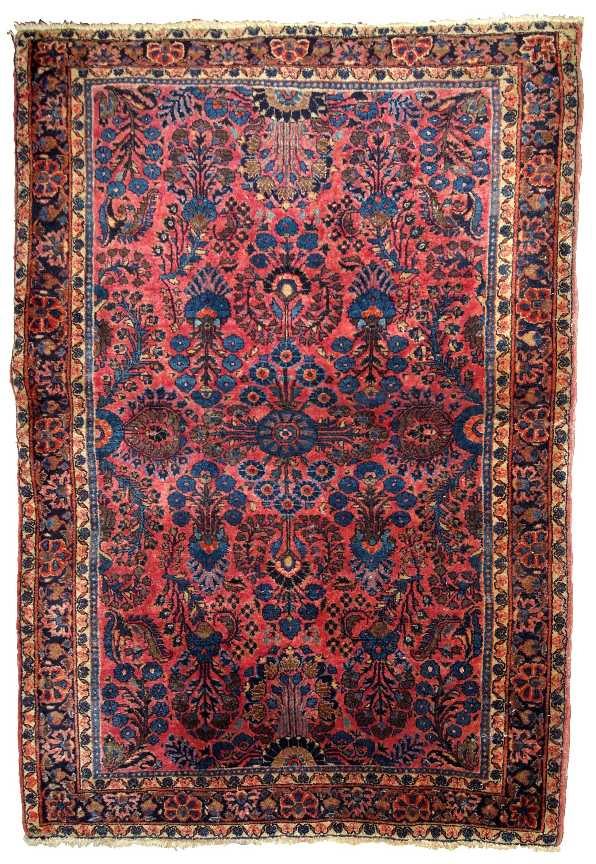Handmade antique Persian Sarouk rug 94cm x 167cm 1910s